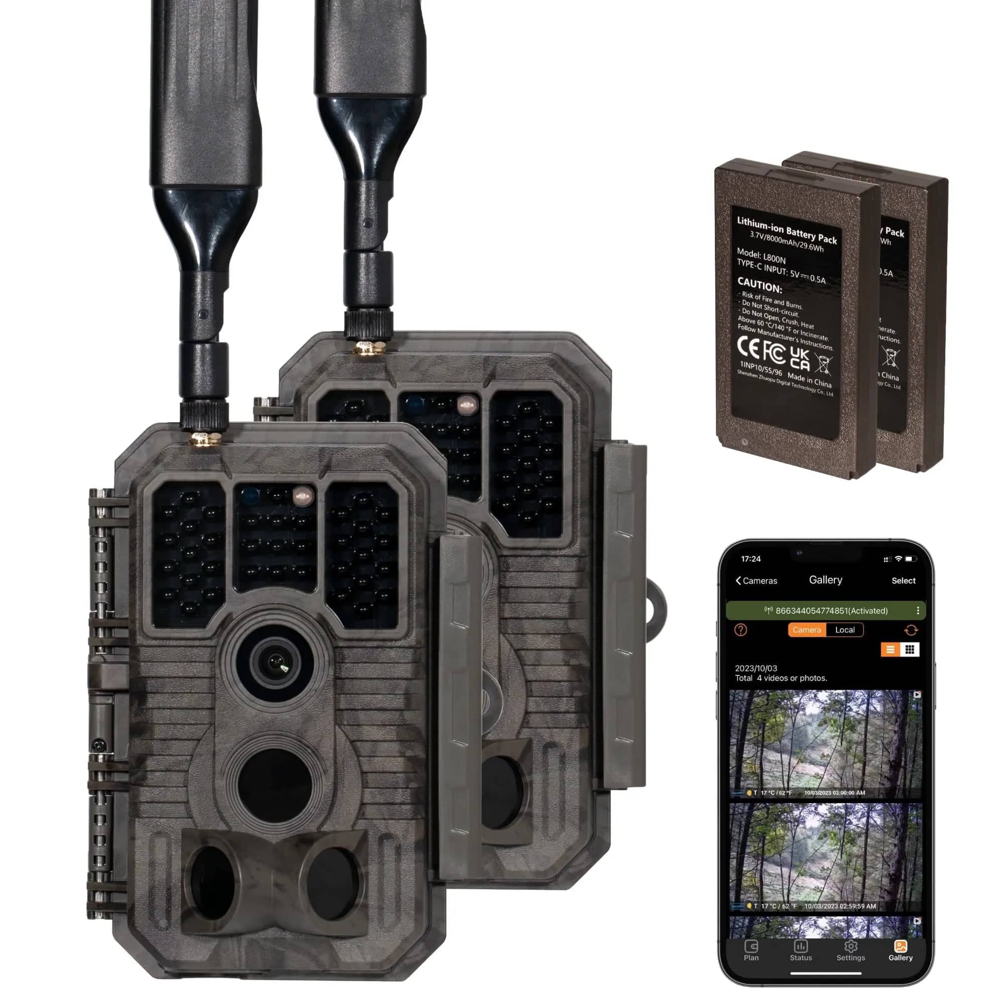 GardePro Cellular Trail Camera X60P Pre-Installed Contract SIM With Rechargeable Battery 2-Pack