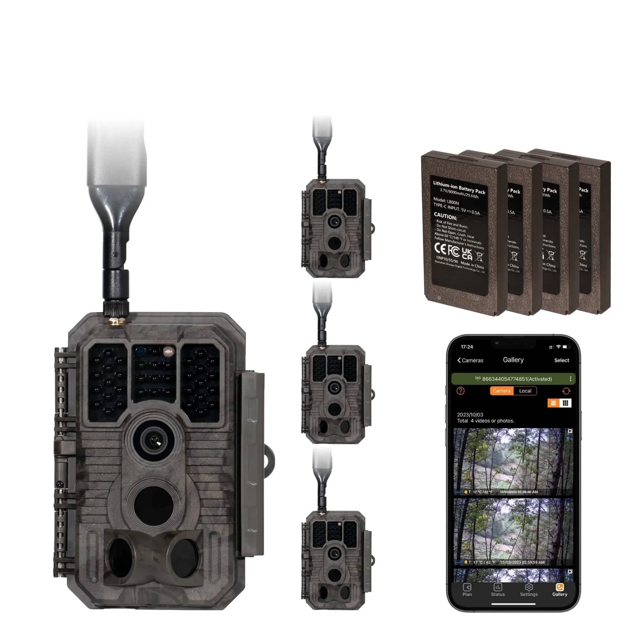 GardePro Cellular Trail Camera X60PMB Pre-Installed Contract SIM With Rechargeable Battery & 32G Built-in Memory SD Card 4-Pack
